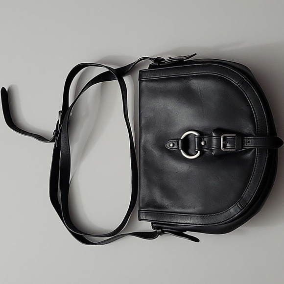 Lauren Ralph Lauren Leather Saddlebag Crossbody Black GUC - Picture 4 of 17